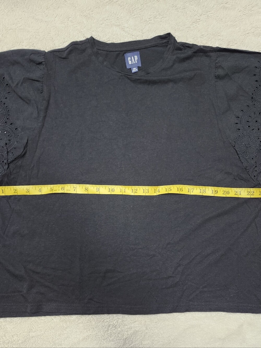 • Gap Women's Short Eyelet Sleeve Boxy T-Shirt Size XXL Black Cotton Modal Blend - Picture 8 of 11